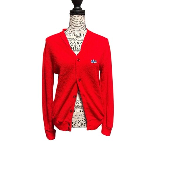IZOD Jp Red Lacoste Vintage Cardigan Sweater Women's Size 8/10 70s Preppy  USA - Picture 1 of 4